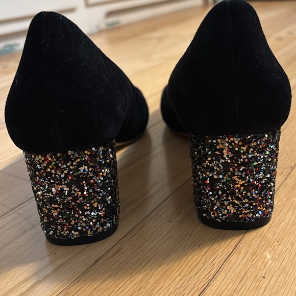 J. Crew Bryn black suede glitter block heels excellent condition - Picture 6 of 8